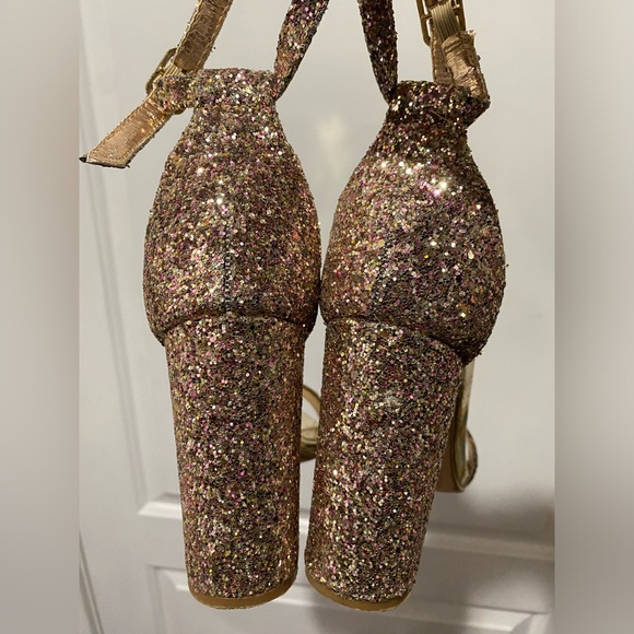 Melly "ROSEMMINA" Ankle Strap Chunky Heels (ROSEGOLDGLITTER) Size 7 - Picture 7 of 9